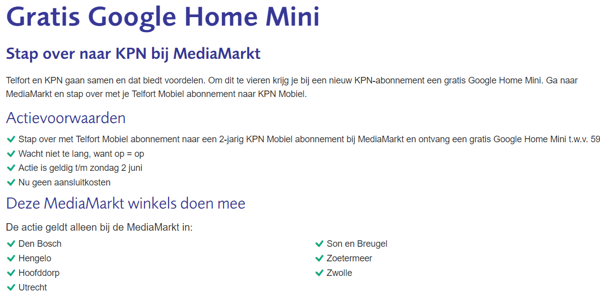 Bij overstappen van Telfort naar KPN Gratis Google Home Aanbiedingen Enlarged image
