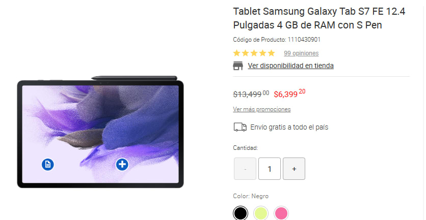 Tablet Samsung Galaxy Tab S7 FE 12.4 Pulgadas 4 GB de RAM con S