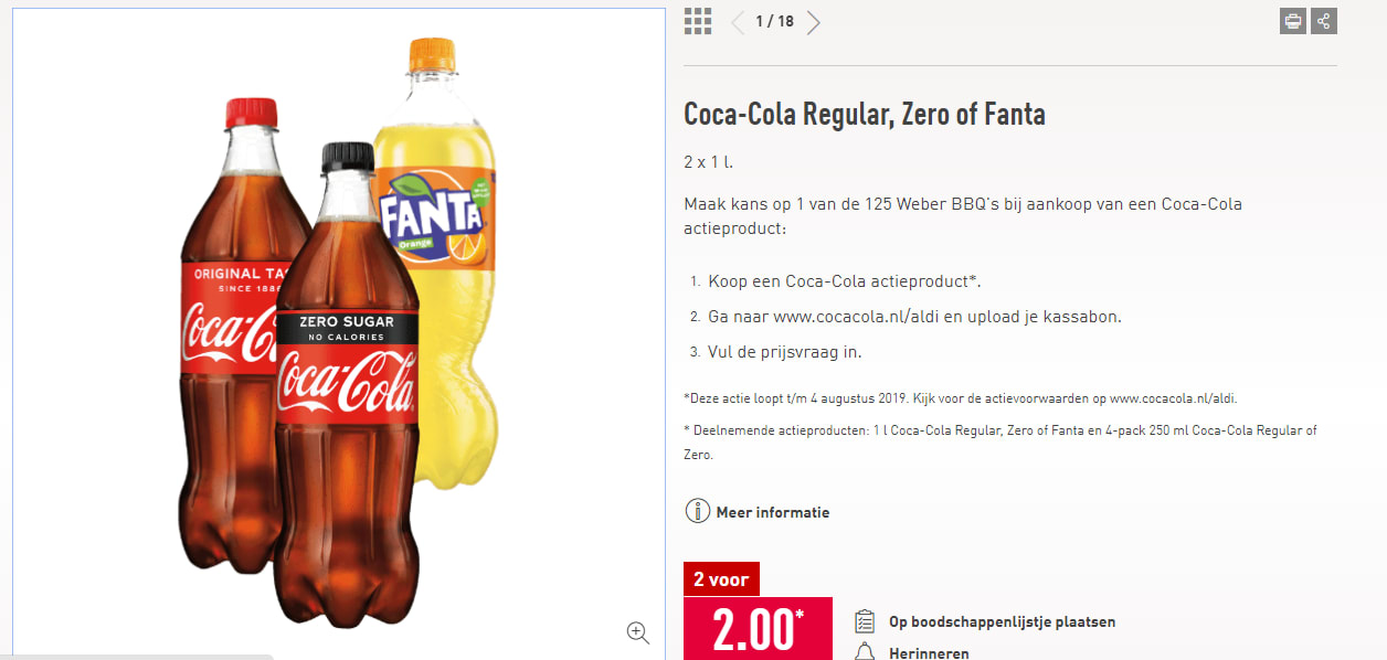 Fanta of Coca-Cola Regular en Zero 2x1 liter voor €2 Aanbiedingen Enlarged image
