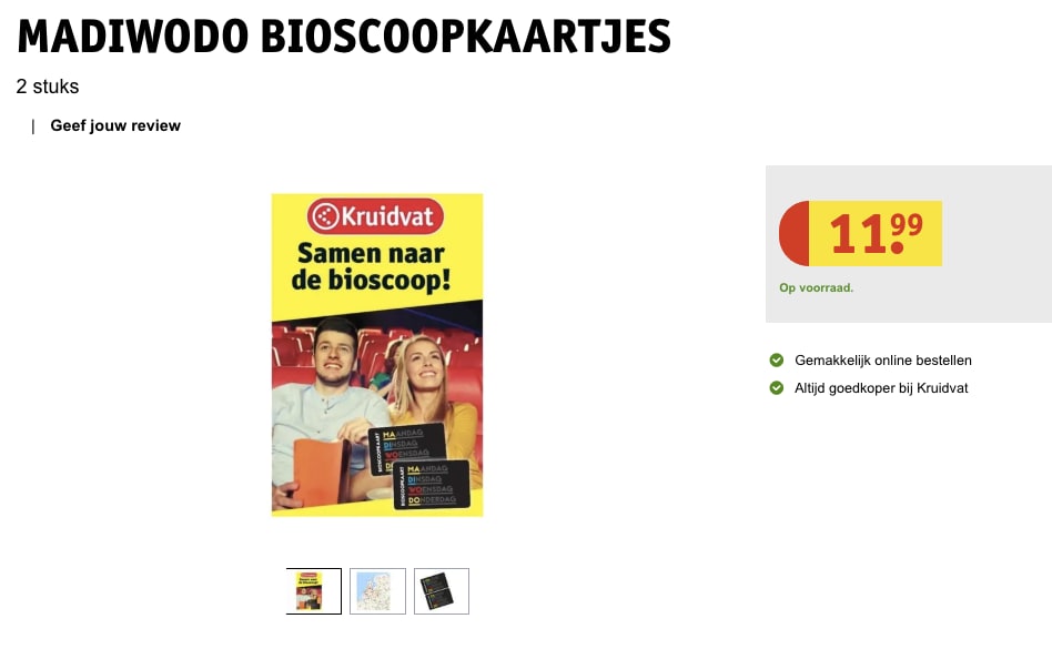 2 Bioscoop kaartjes 🛍️ [Kruidvat] » €11,99