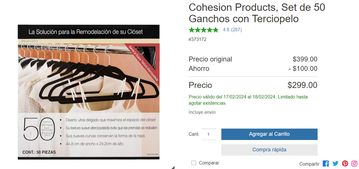 Cohesion Products, Set de 50 Ganchos con Terciopelo