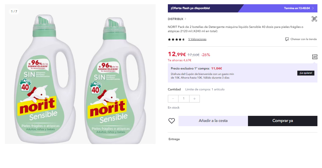 Comprar Detergente máquina líquido · NORIT · Supermercado El Corte Inglés ·  (5)