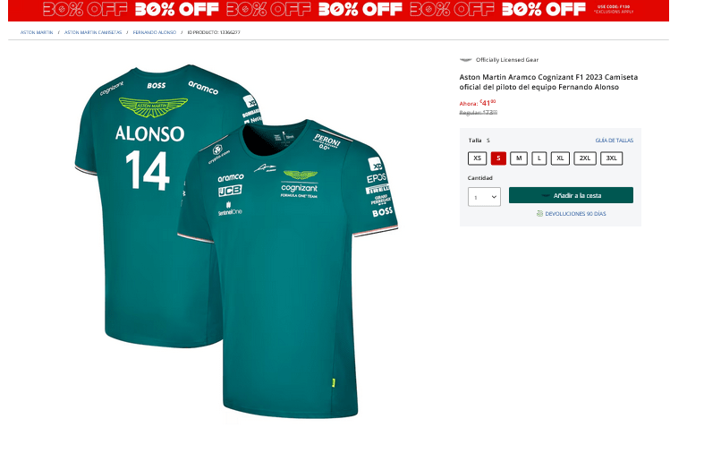 ▷ Chollo Camiseta oficial Aston Martin 2023 de Fernando Alonso por sólo  33,10€ con cupón descuento (-40%)