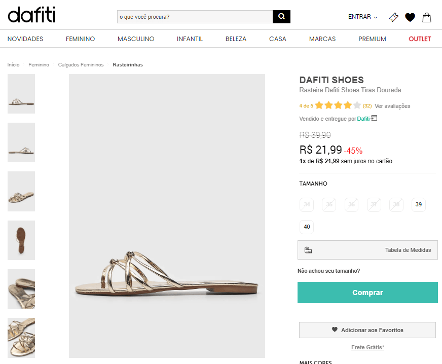 Sandália DAFITI SHOES Tiras Dourada - Compre Agora