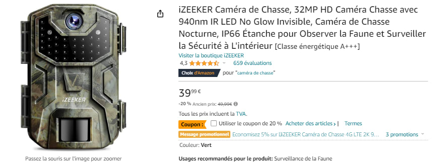 iZEEKER Caméra de Chasse, 32MP HD Caméra Chasse avec 940nm IR LED