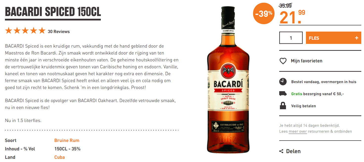 BACARDI Spiced 1.5 Lt voor €21,99 Aanbiedingen Enlarged image