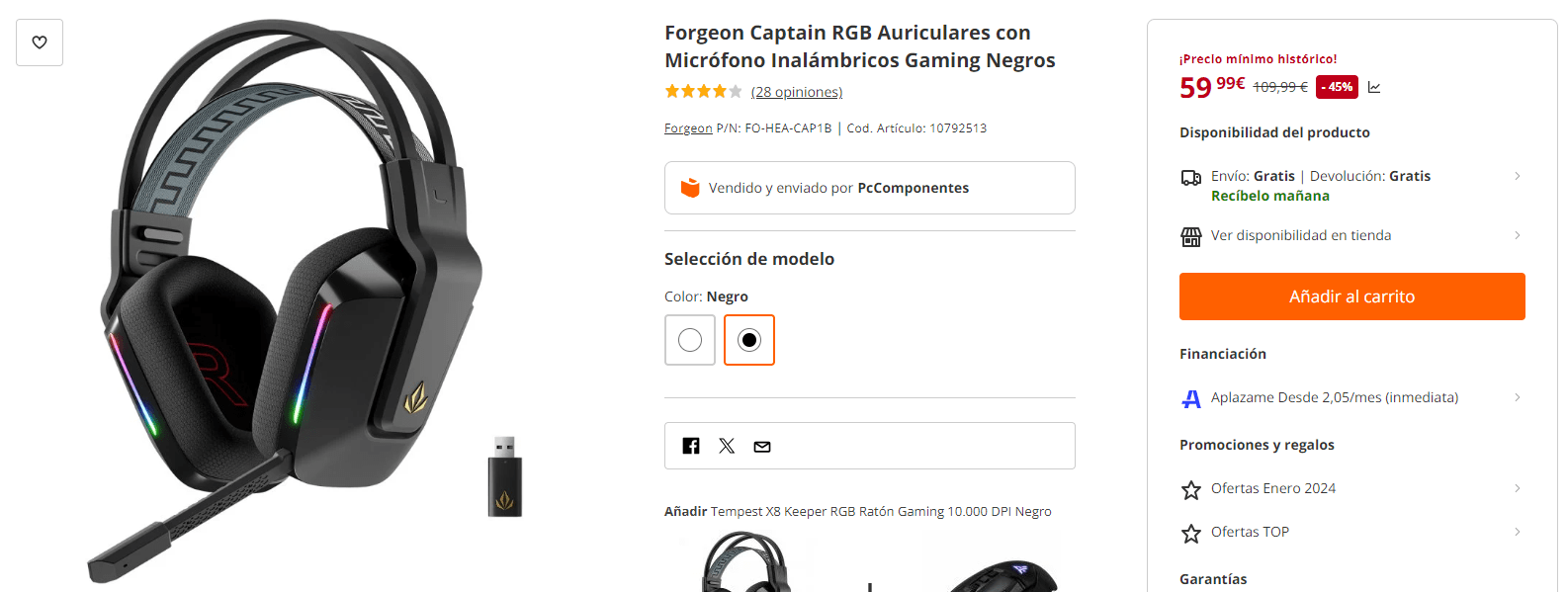 Forgeon Captain RGB Auriculares con Micrófono Inalámbricos Gaming Blancos
