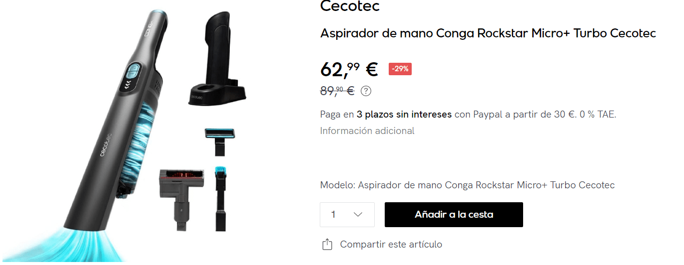 Cecotec Aspirador de Mano sin Cable Conga Rockstar Micro+. 200 W