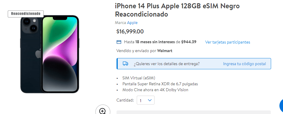 iPhone 14 plus 128GB - reacondicionado por $15008