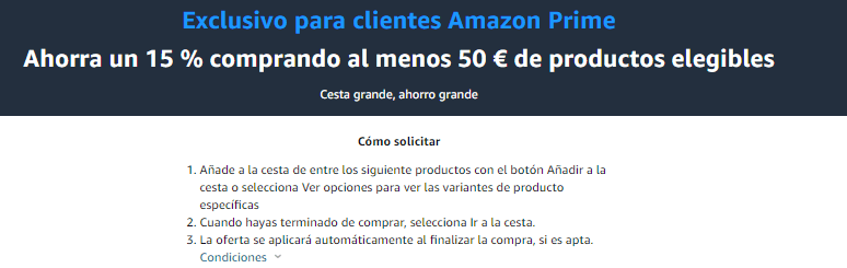 Ahorra un 15% comprando al menos 50€ de productos elegibles en