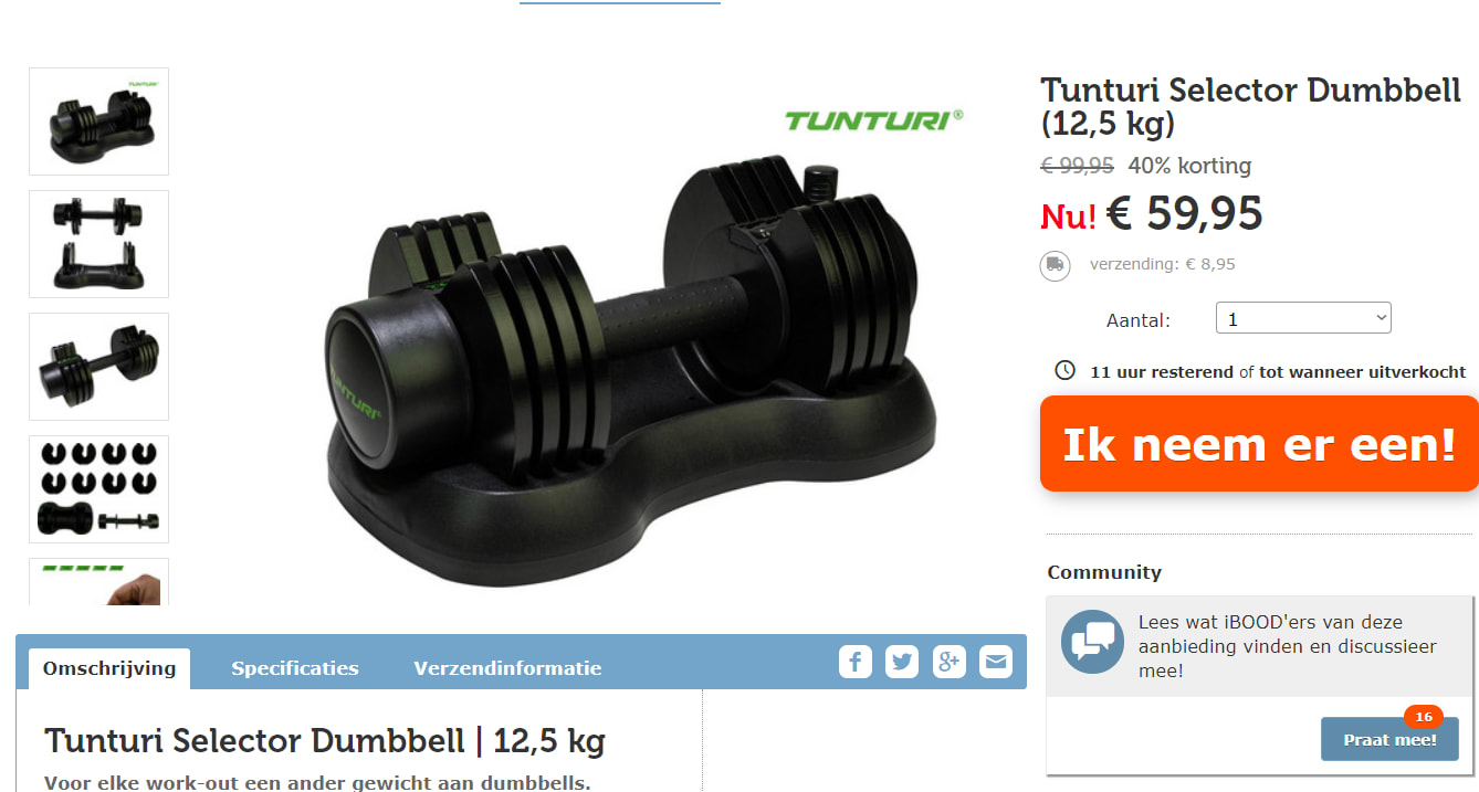 Tunturi Verstelbare Selector Dumbbell - 12,5kg voor €59,95 Aanbiedingen Enlarged image