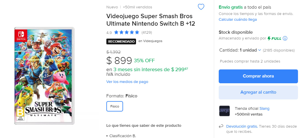 Videojuego Super Smash Bros Ultimate Nintendo Switch B +12