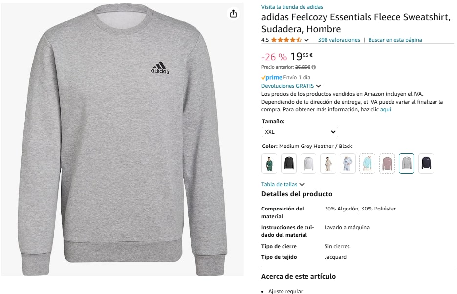 Sudadera Adidas Essentials por 19,95€