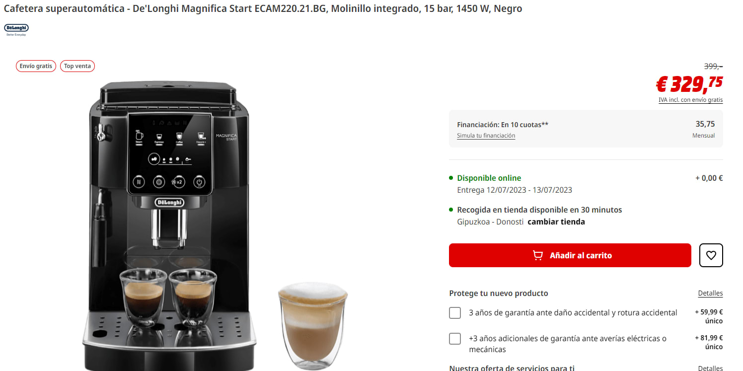 Cafetera superautomática Magnifica Start ECAM220.80.SB