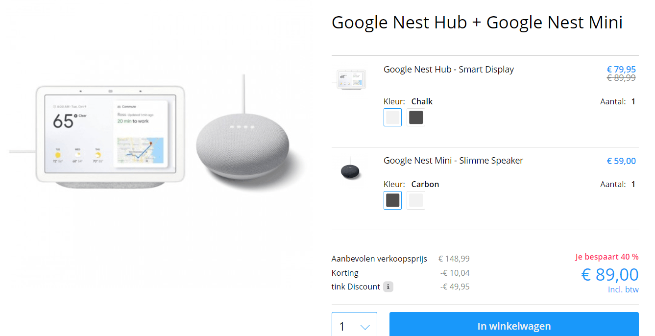 Google Nest Hub met een Google Nest Mini voor €89 Aanbiedingen Enlarged image