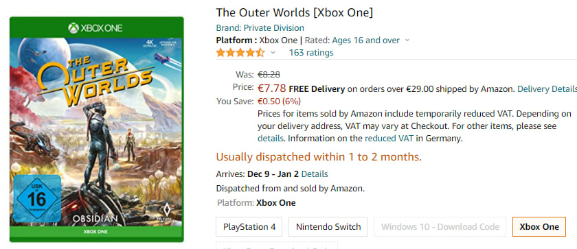 The Outer Worlds (Xbox One) voor €7,78 Aanbiedingen Enlarged image