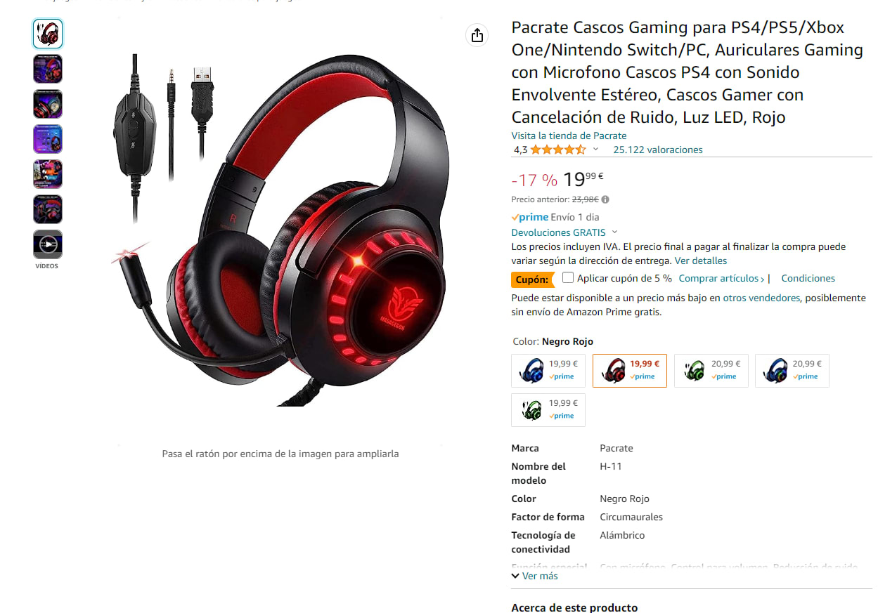Pacrate Cascos Gaming para PS4/PS5/Xbox One/Nintendo Switch/PC