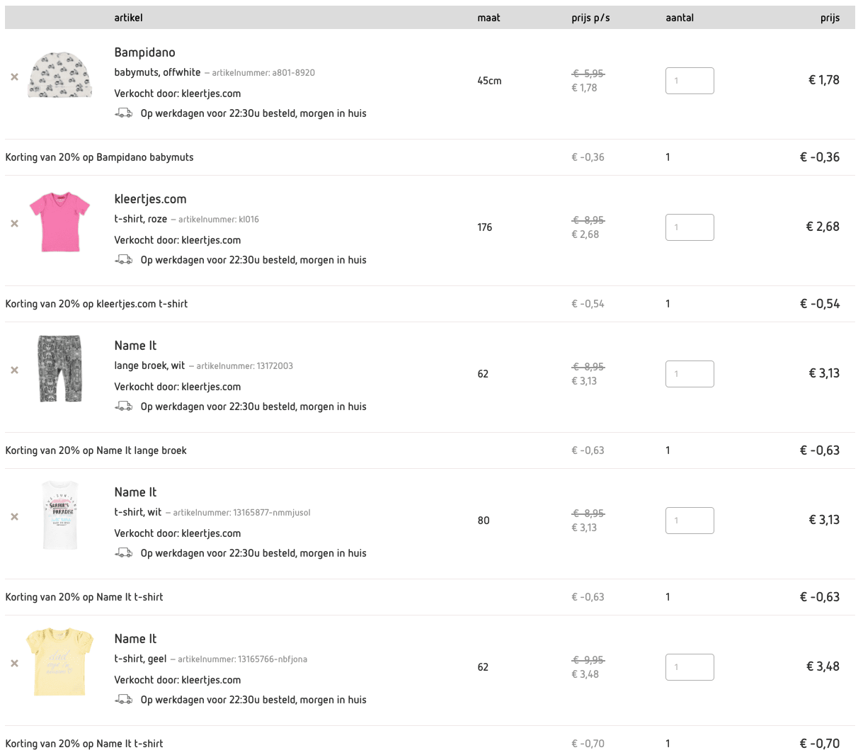 70% + 20% korting in de sale bij Kleertjes.com door kortingscode Aanbiedingen Enlarged image