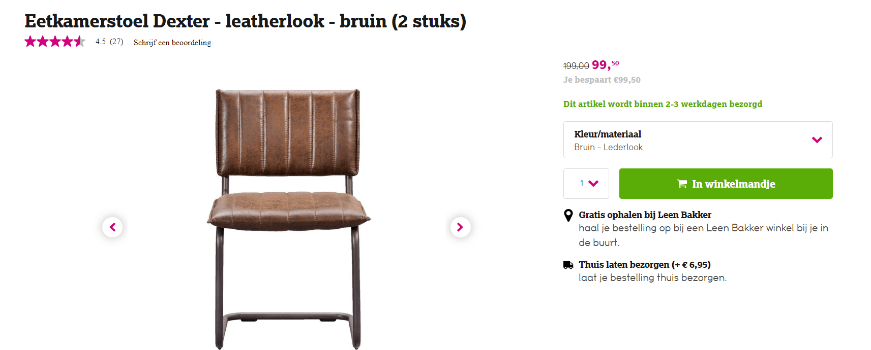 2 Dexter Eetkamerstoelen Leatherlook voor €99,50 Aanbiedingen Enlarged image
