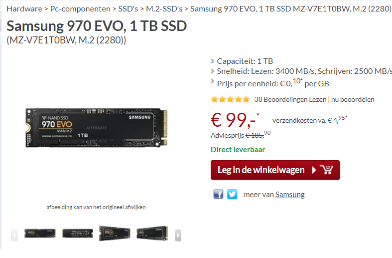 Samsung 970 EVO - 1TB voor €99 Aanbiedingen Enlarged image