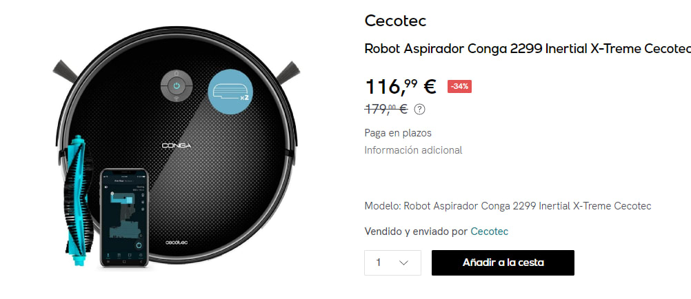 ▷ Chollo Robot Cecotec Conga 2299 Inertial Genesis por solo 99€ con envío  gratis (-45%)