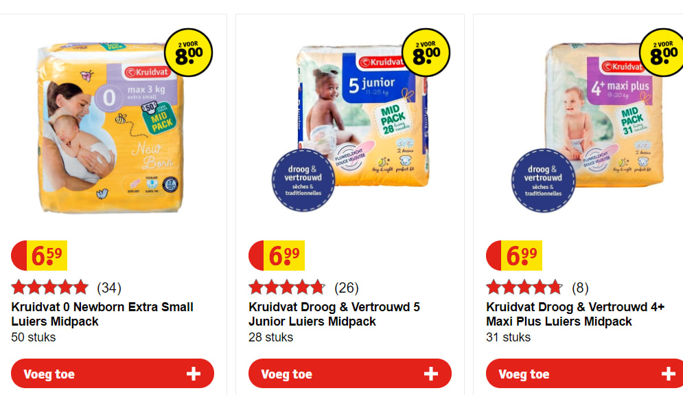 Kruidvat luiers 2 pakken voor €8 Aanbiedingen Enlarged image