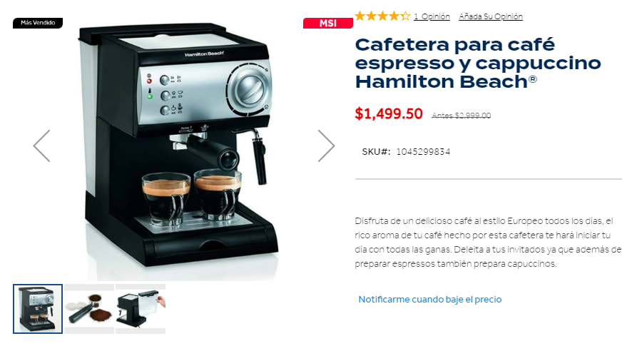 Cafetera Hamilton Beach Para Expreso y Capuchino Negra