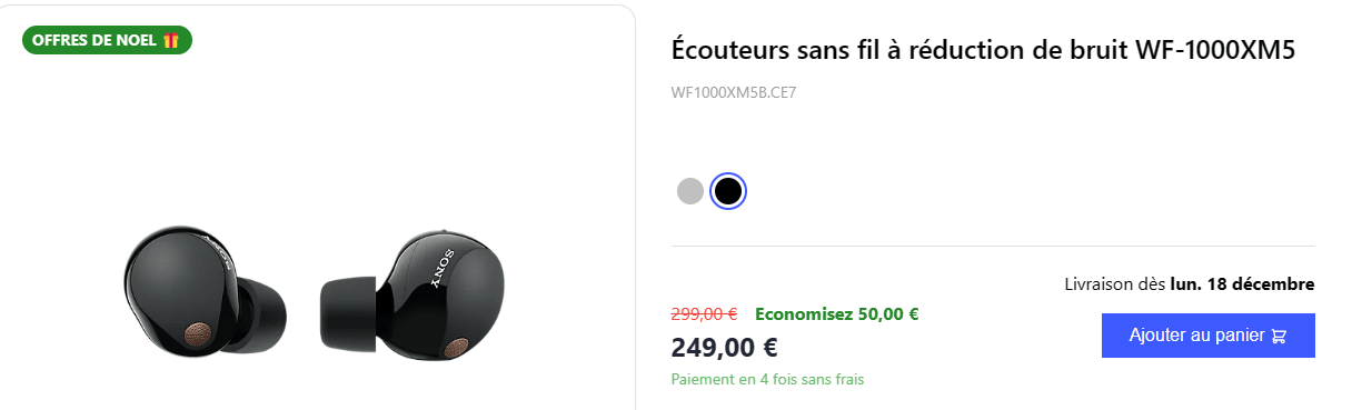 Ecouteurs Sony WF-1000XM5 ecouteurs sans-fil a reduction de bruit - Noir -  WF1000XM5B.CE7