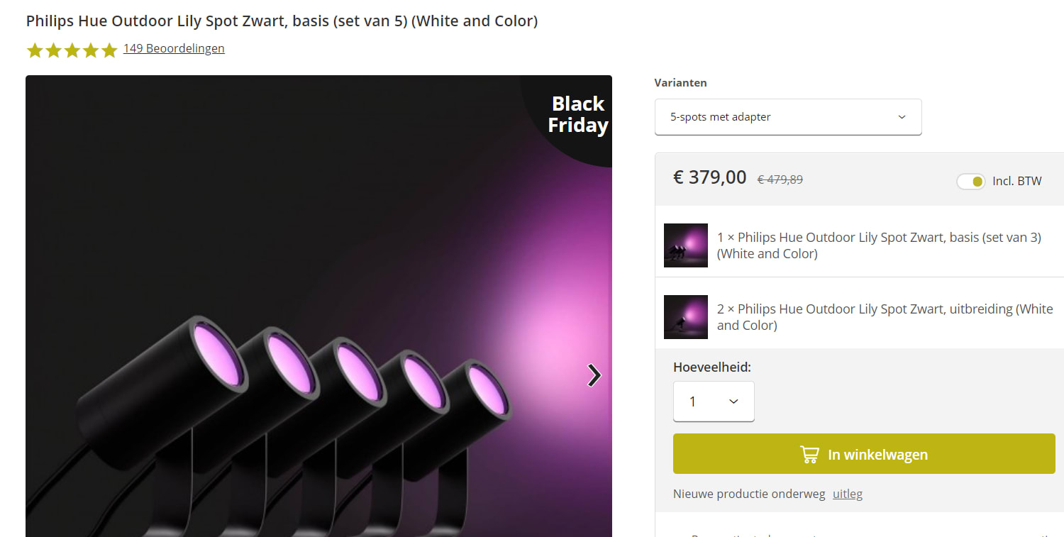 5x Philips Hue Outdoor Lily Spot voor €379 Aanbiedingen Enlarged image