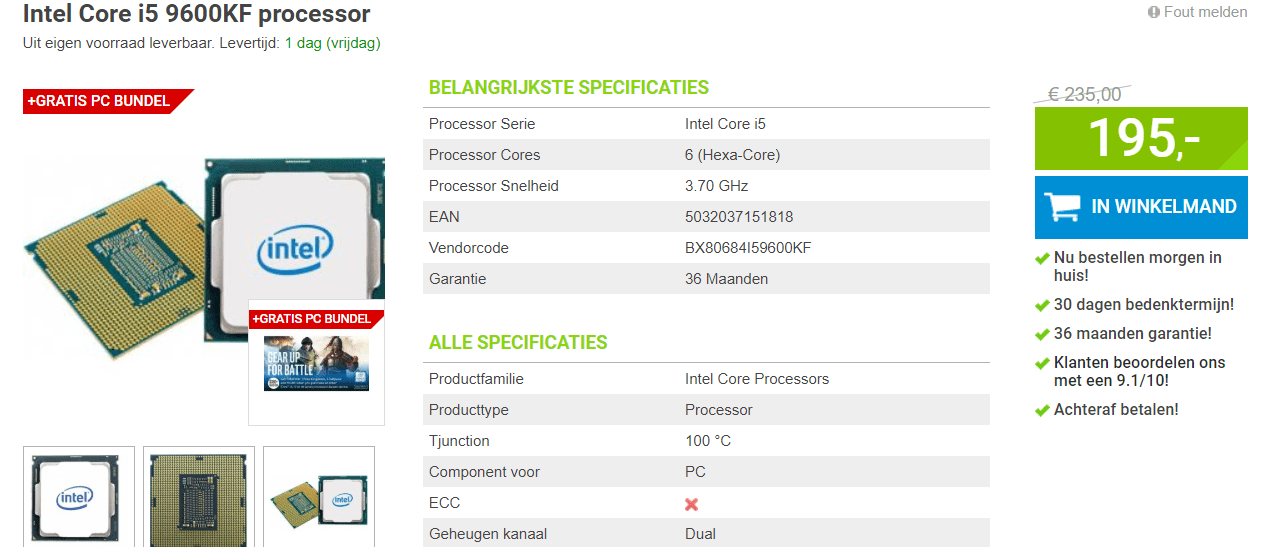 Intel Core i5 9600KF - Processor voor €195 Aanbiedingen Enlarged image
