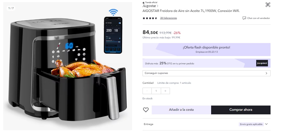 Aigostar Cube Smart - Freidora de aire inteligente sin aceite