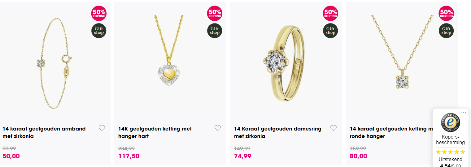 50% Korting op 14 karaat gouden sieraden Aanbiedingen Enlarged image