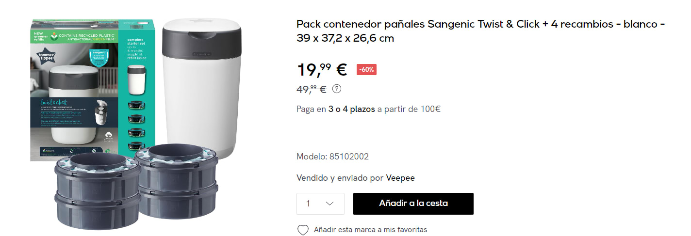 Tommee Tippee Recambios Contenedor Pañales Sangenic Twist&Click 15 Uds -  Pack Ahorro, Atida