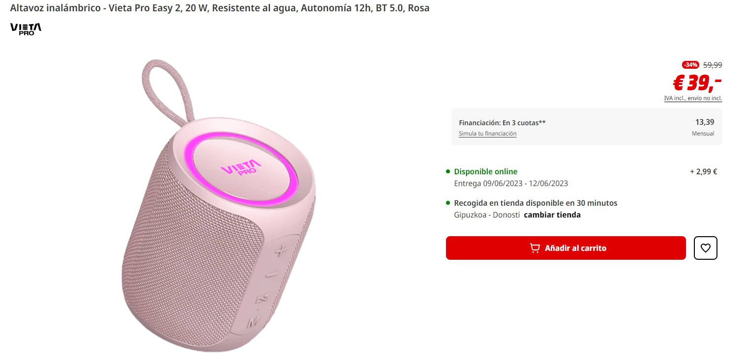 Andorvisio | Vieta Altavoz Bluetooth Rosa EASY 2