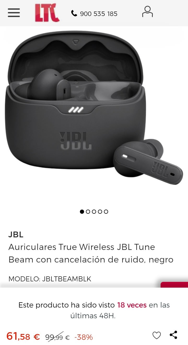 JBL Tune Beam  Auriculares True Wireless con cancelación de ruido