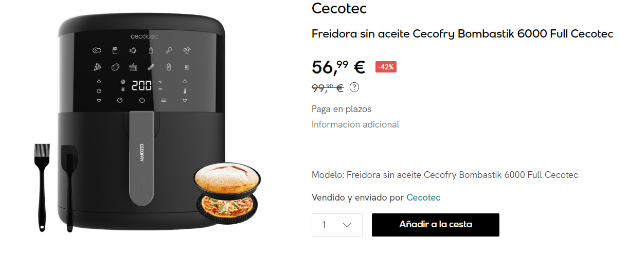 Cecotec en oferta: Freidora sin aceite Cecofry Bombastik 6000 a