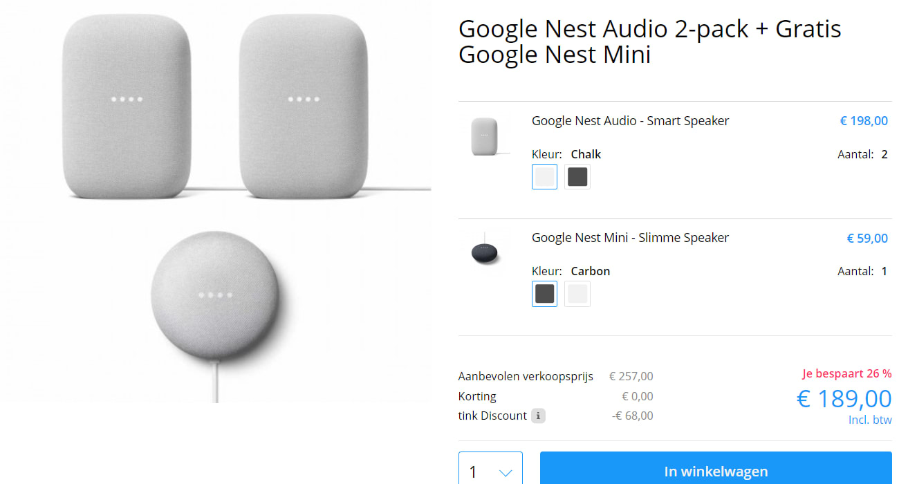 2x Google Nest Audio + Nest Mini voor €189 Aanbiedingen Enlarged image