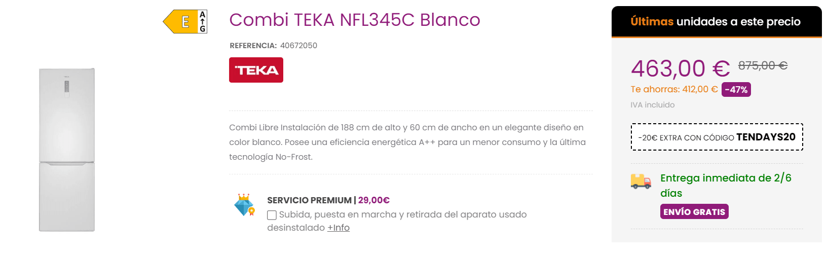 Frigorífico Combi Teka No Frost - NFL 342 WH · Teka · El Corte Inglés