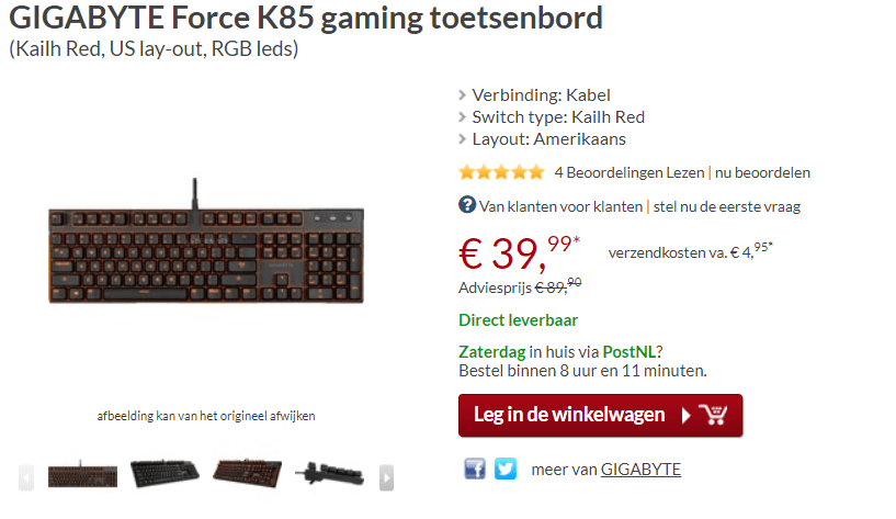 GIGABYTE Force K85 Gaming toetsenbord voor €39,99 Aanbiedingen Enlarged image