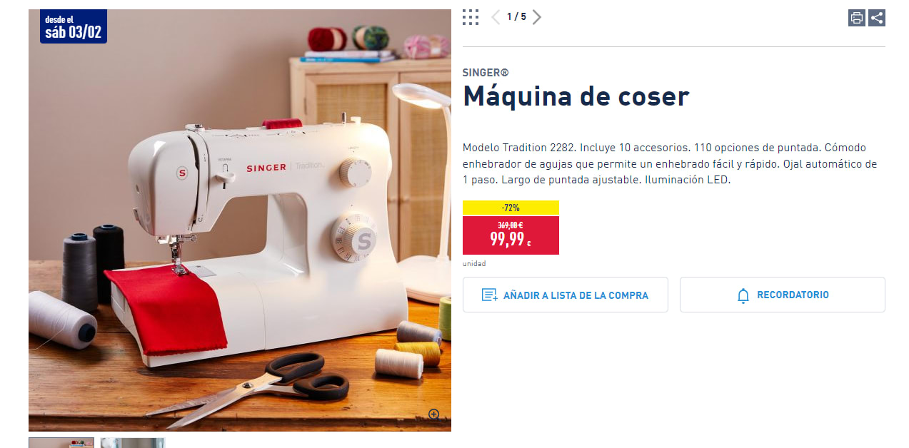 Máquina de coser Singer 2282 Tradition por 99,99€