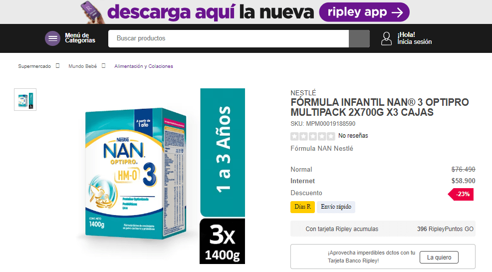 Nan fórmula infantil 1 optipro 1400g, Productos