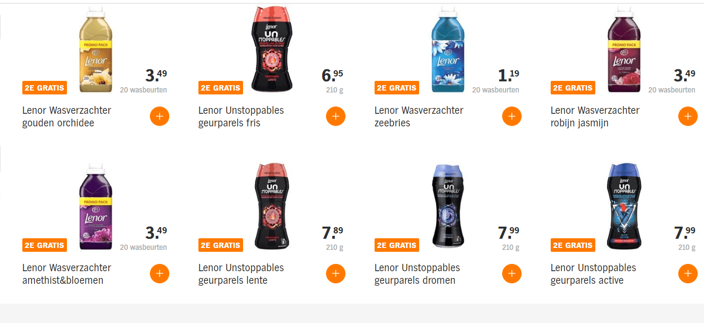 1+1 Gratis op alle Lenor wasverzachter en Unstoppables Aanbiedingen Enlarged image