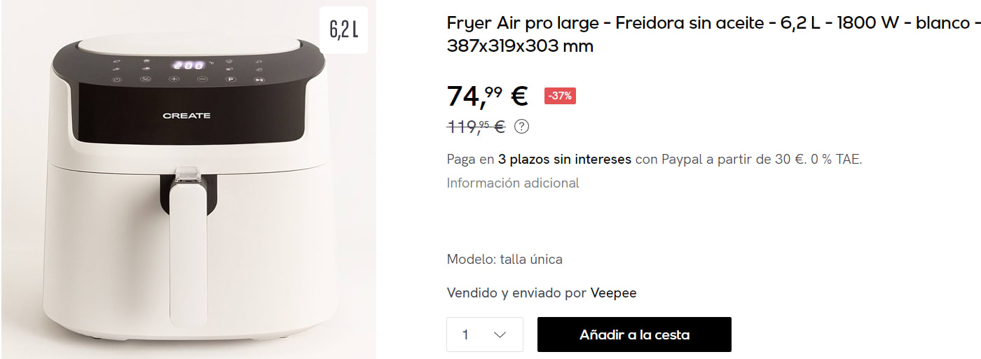 CREATE - FRYER AIR PRO LARGE - Freidora sin aceite 6.2 L