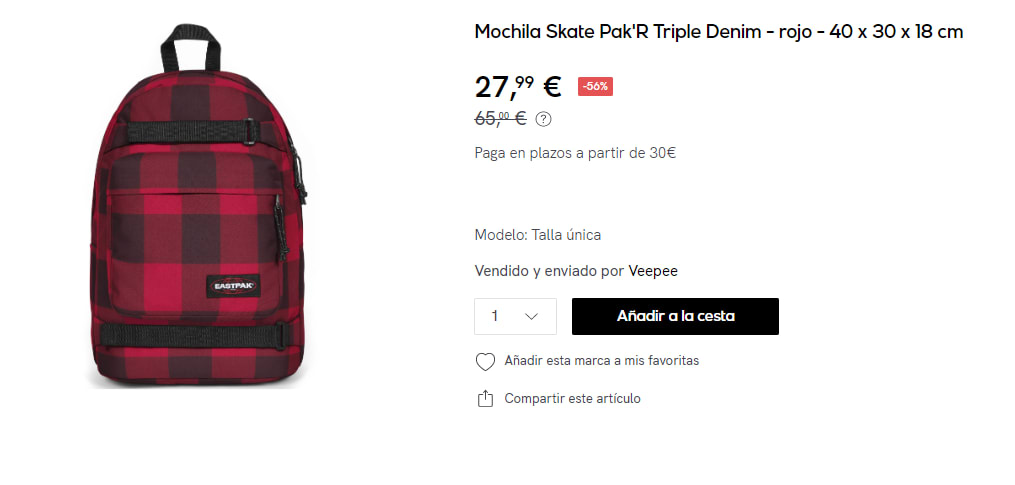 Mochila Eastpak Skate Pak R Triple Denim de 24L por 27.99