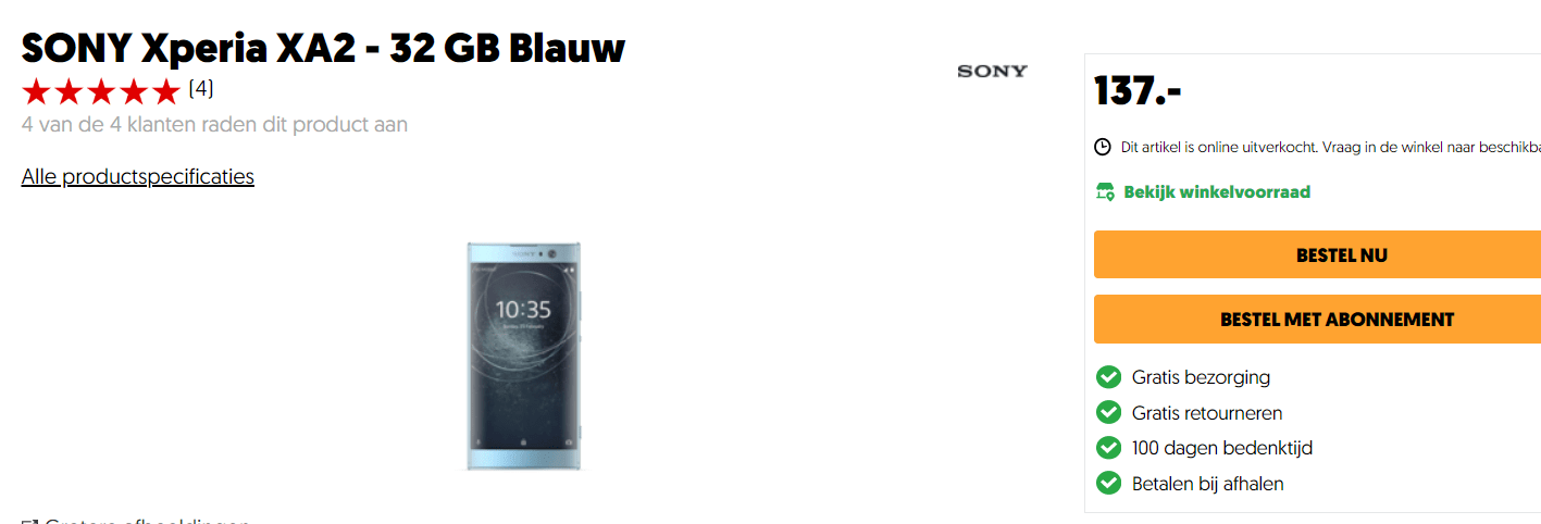 Sony Xperia XA2 - 32 GB geheugen - Blauw voor €137 Aanbiedingen Enlarged image