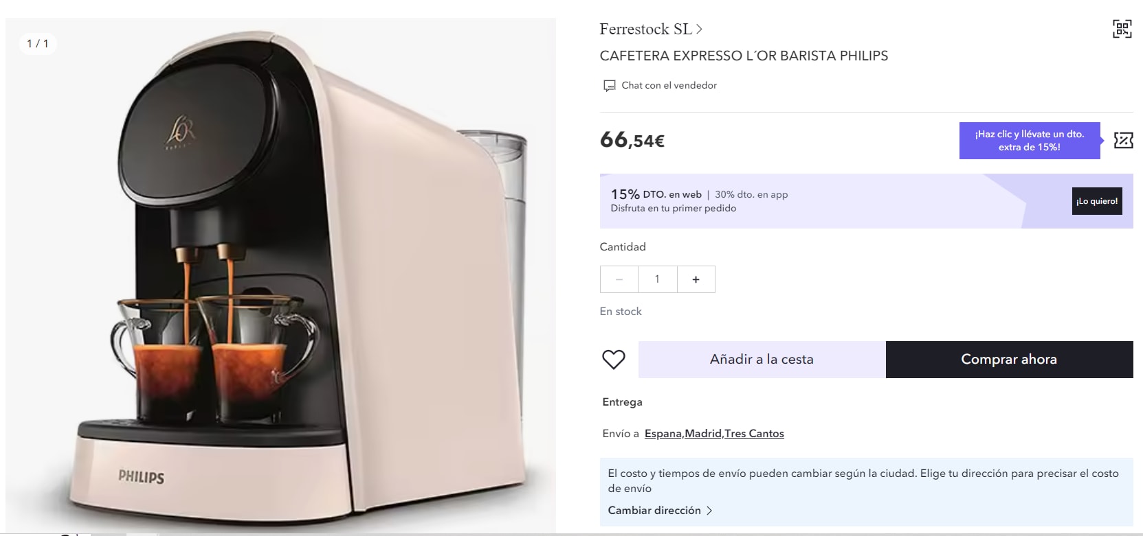 Cafetera L'Or Barista + 50 cápsulas por solo 44,90€ en Miravia