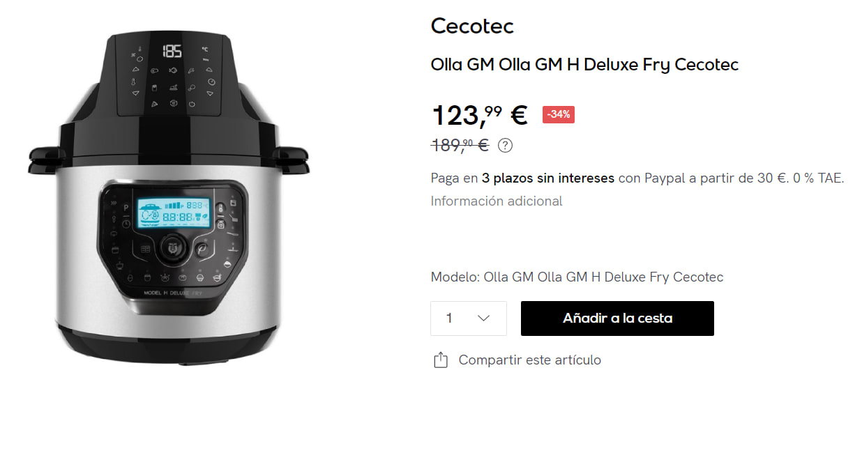 Cecotec Olla Programable GM H Deluxe Fry de 6 litros