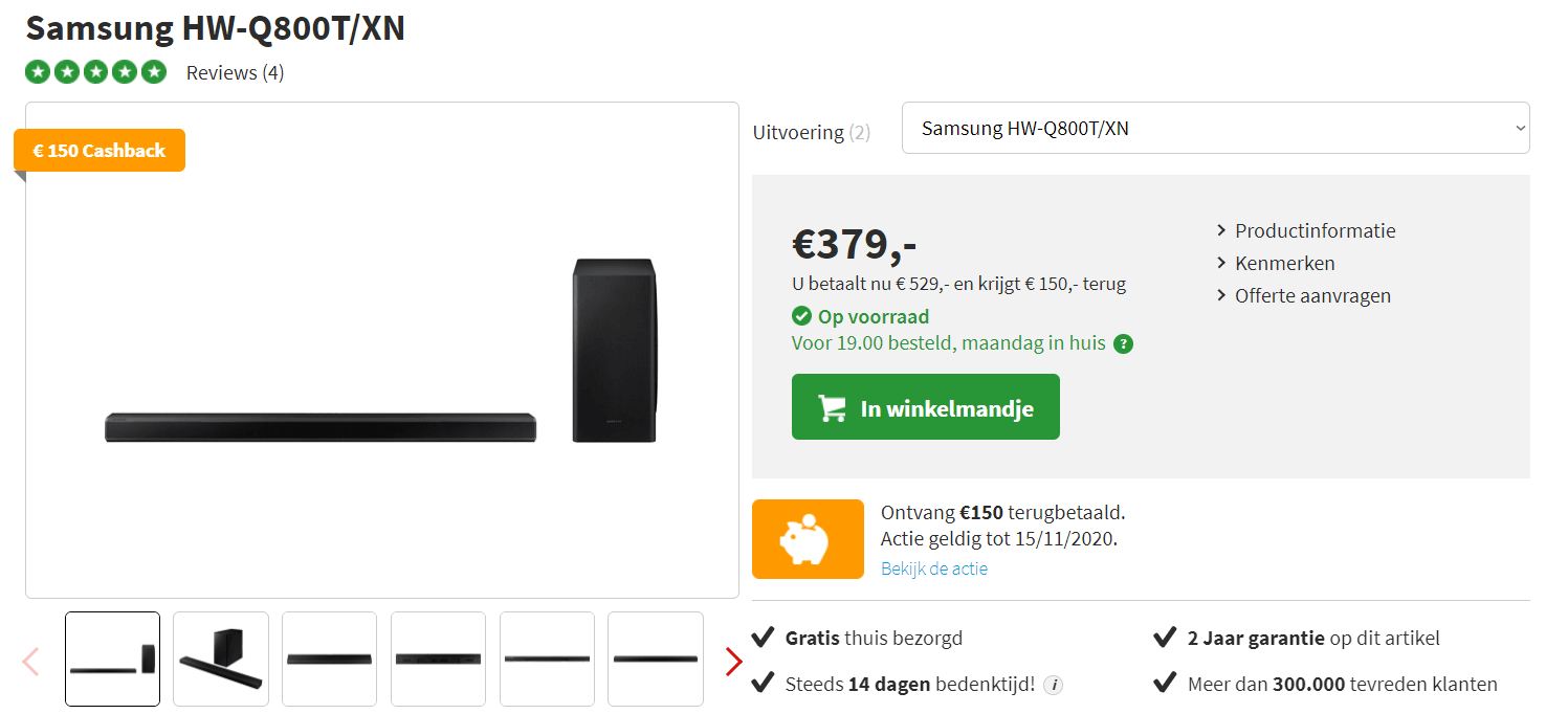 Samsung HW-Q800T/XN Soundbar 330W voor €379 Aanbiedingen Enlarged image