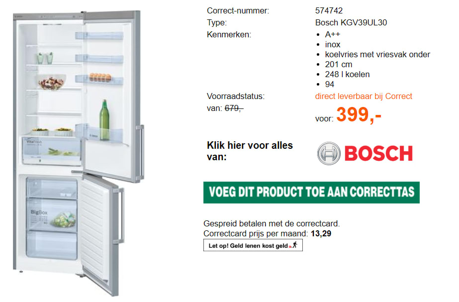 Bosch KGV39VI31 Koel-vriescombinatie voor €399 Aanbiedingen Enlarged image