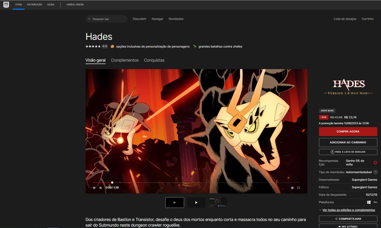 Jogo: Hades para Pc - R$ 23,74